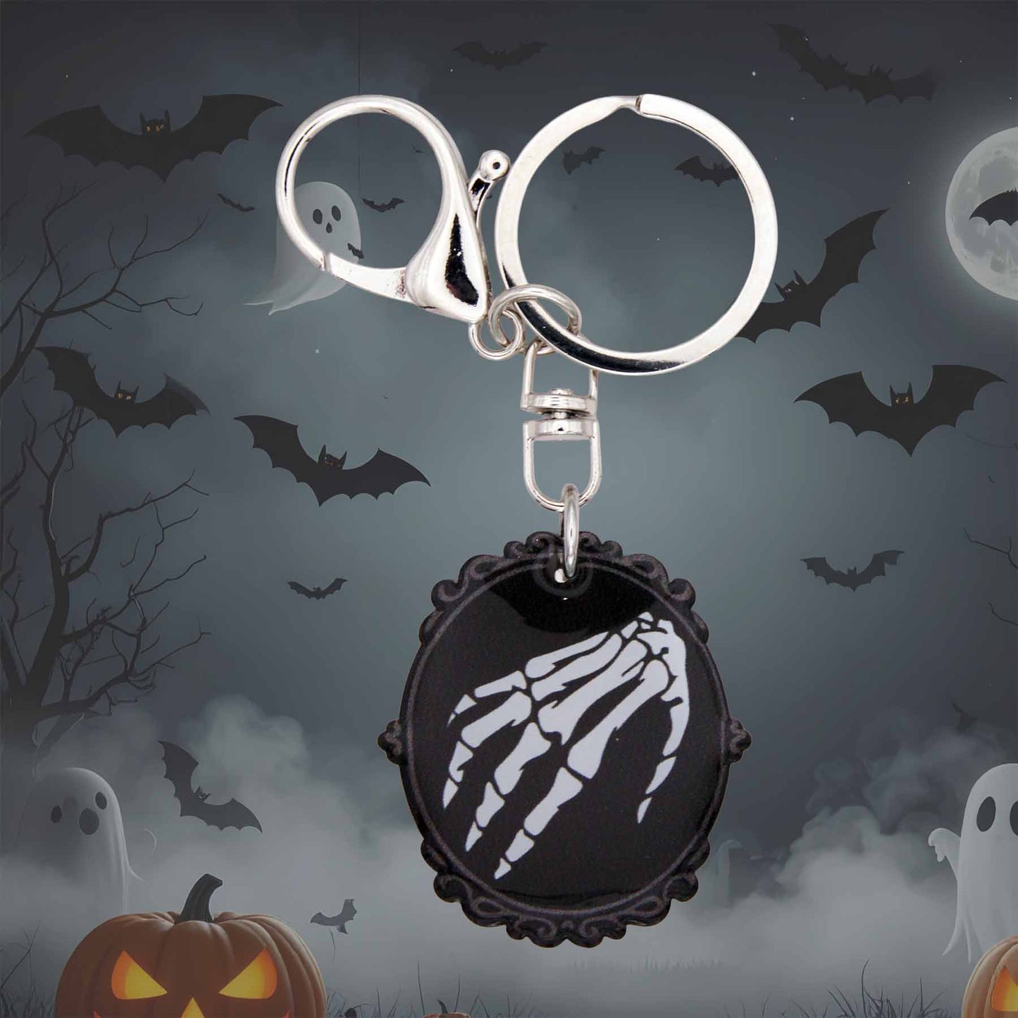 Halloween Skeleton Hand Frame Bag Charm Keychain