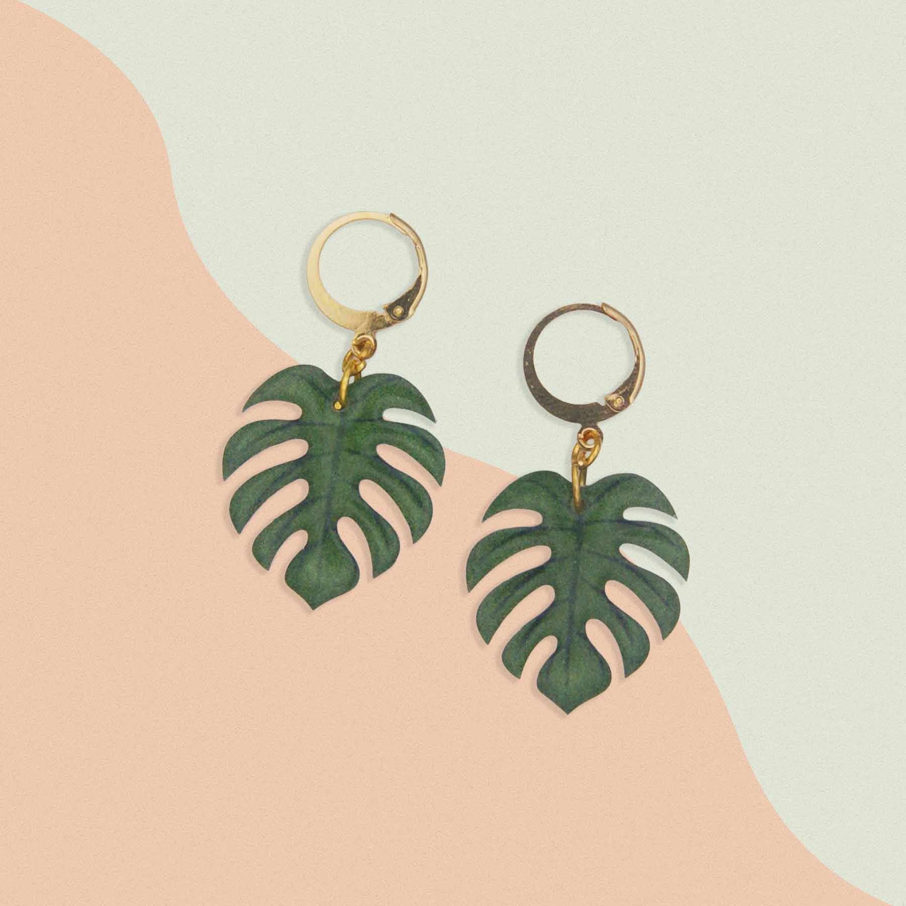 monstera plant earrings Monstera Leaf Dangle Earrings: Double-Sided Acrylic Plant Mom Jewelry with Hypoallergenic Hooks 18K Gold Plated Hypoallergenic Huggies