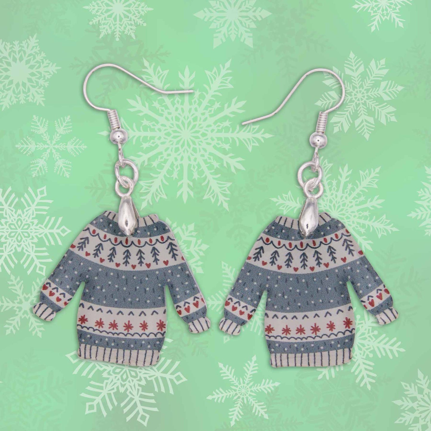 Christmas Blue & Cream Ugly Sweater Dangle Earrings – Made in Cumming, GA