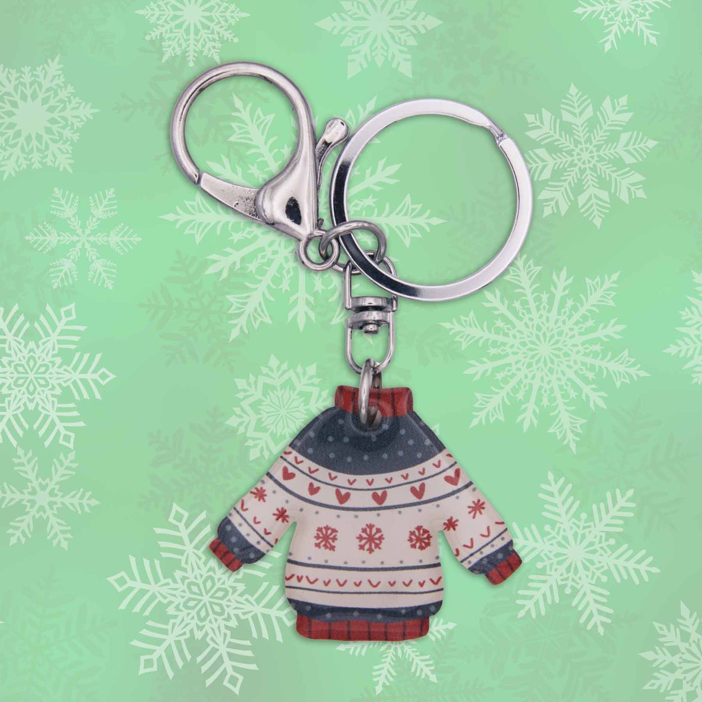 Red Blue & Cream Ugly Sweater Bag Charm Keychain - Made in Cumming, GA