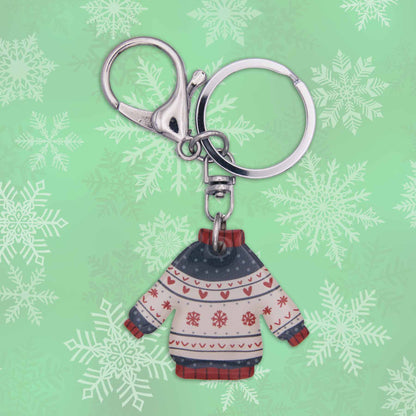 Red Blue & Cream Ugly Sweater Bag Charm Keychain - Made in Cumming, GA