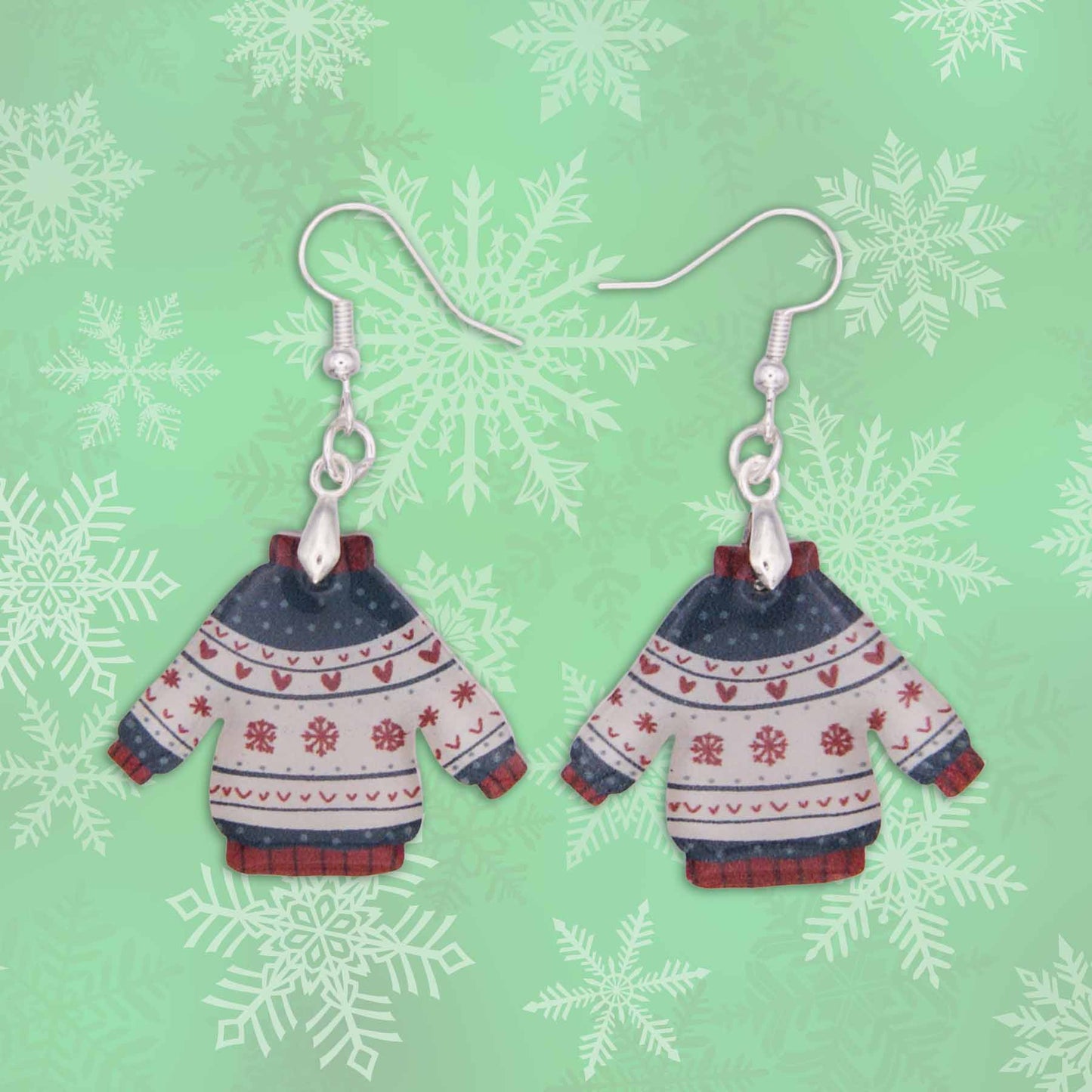 Christmas Red Blue & Cream Ugly Sweater Dangle Earrings – Made in Cumming, GA