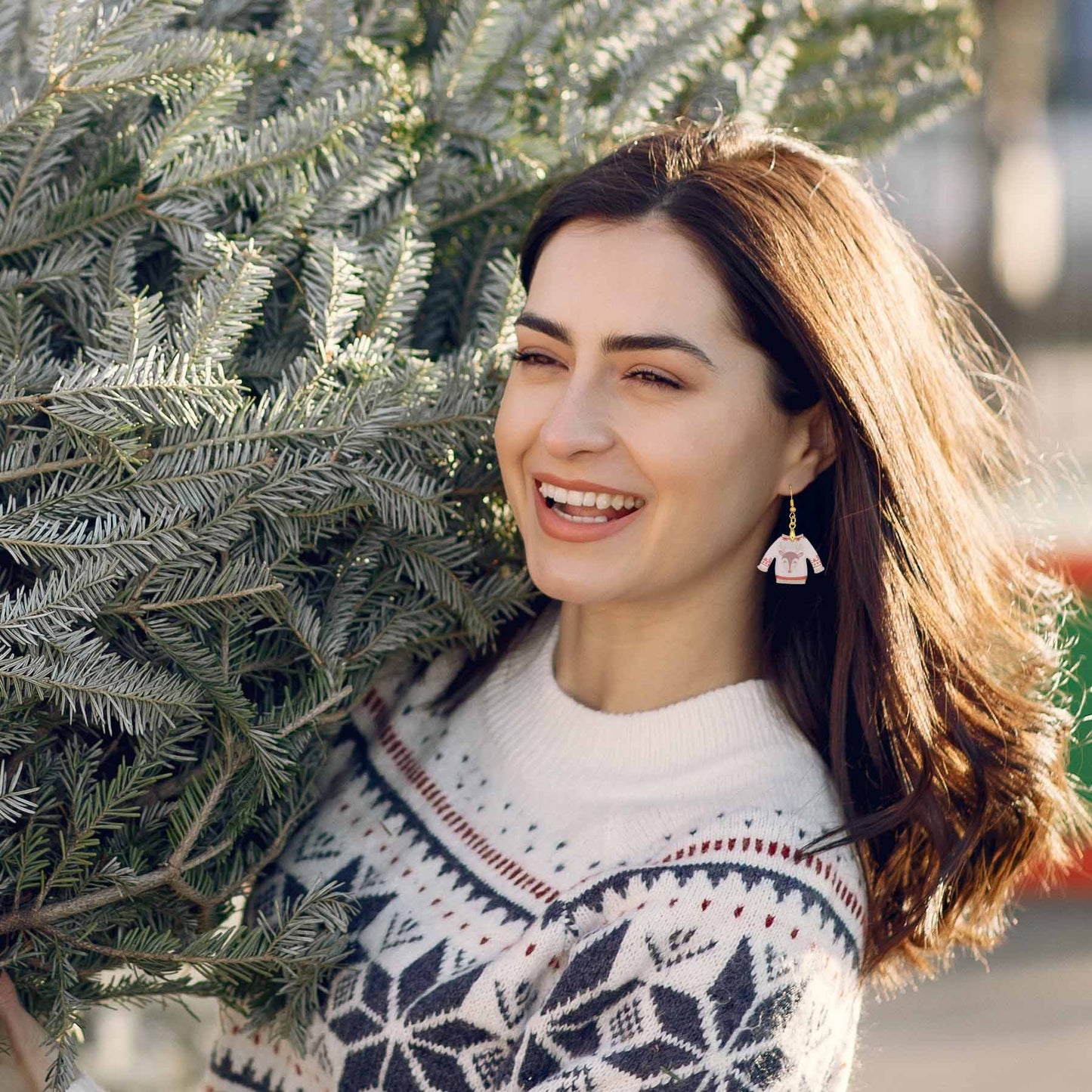 Fun & Festive Reindeer Sweater Dangle Earrings - Made in Cumming, GA