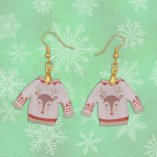 Fun & Festive Reindeer Sweater Dangle Earrings - Made in Cumming, GA