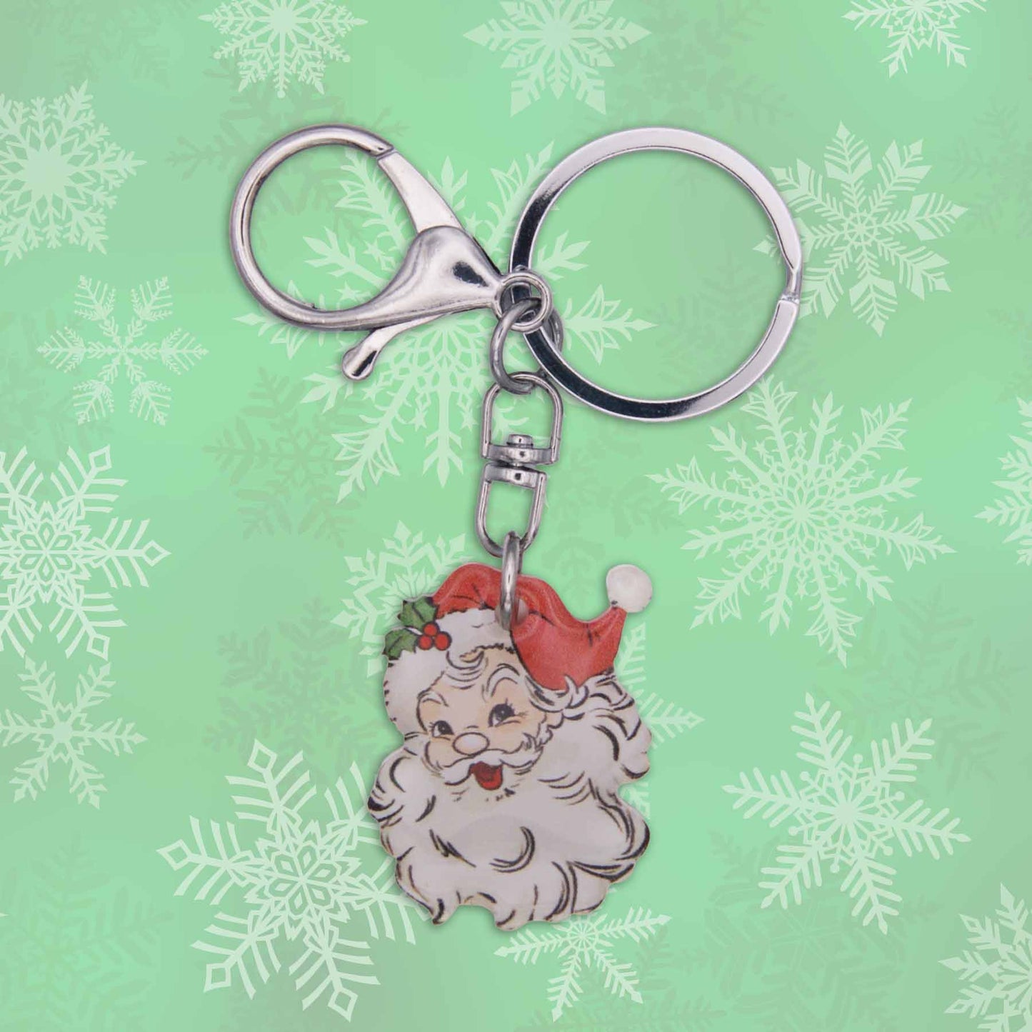 Jolly Santa Bag Charm Keychain - Handmade in Cumming, GA