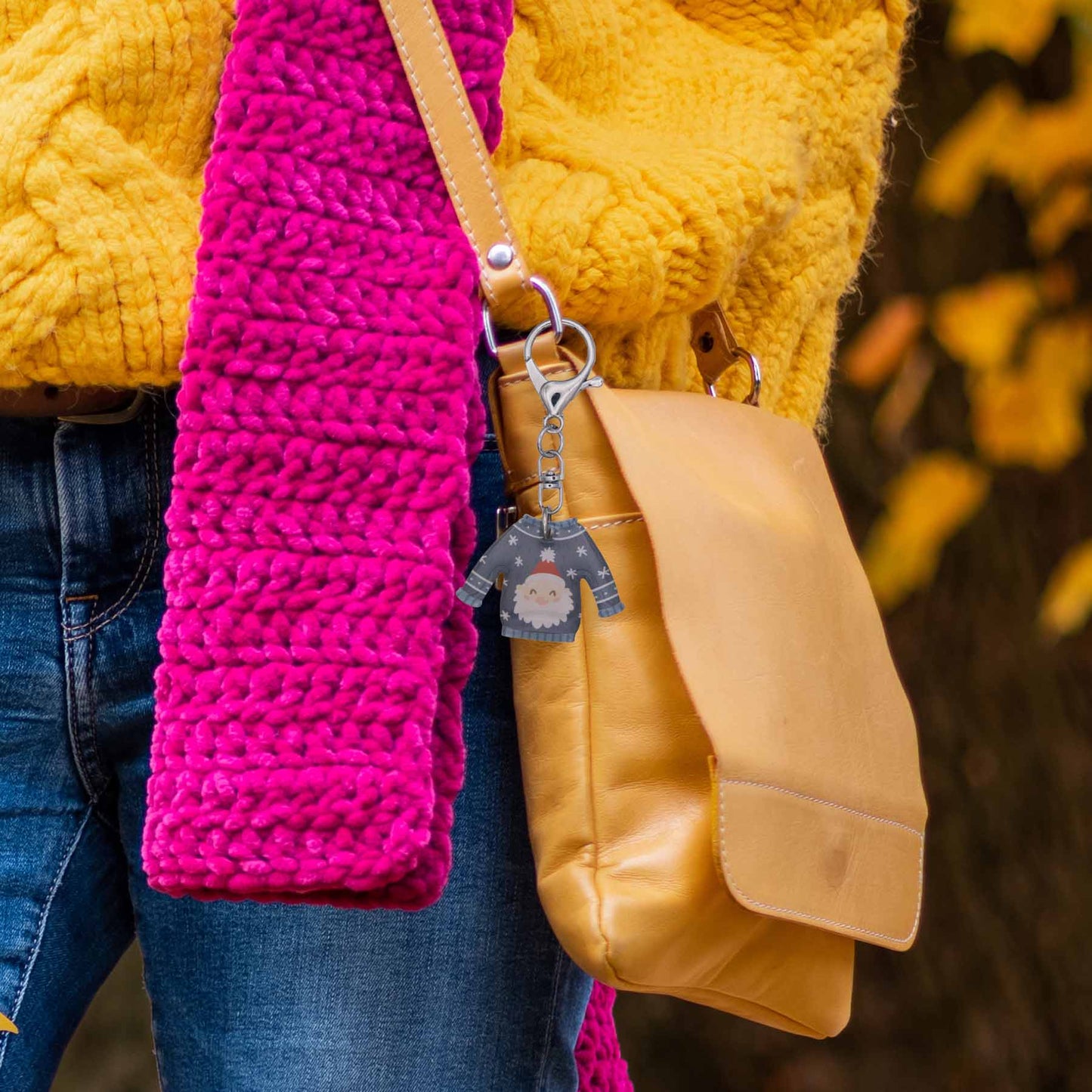 Christmas Santa Sweater Bag Charm Keychain - Made in the USA