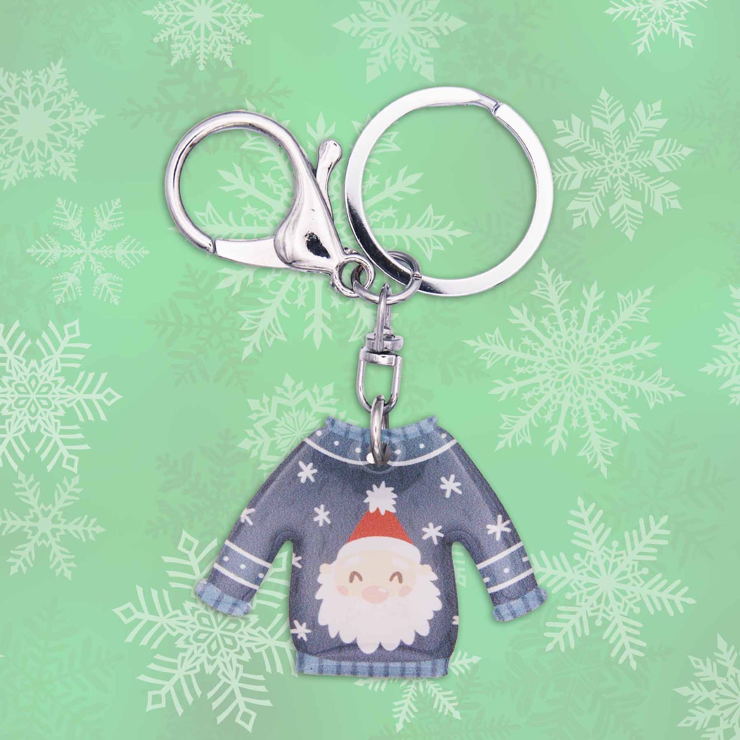 Christmas Santa Sweater Bag Charm Keychain - Made in the USA
