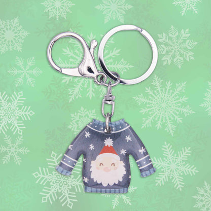 Christmas Santa Sweater Bag Charm Keychain - Made in the USA