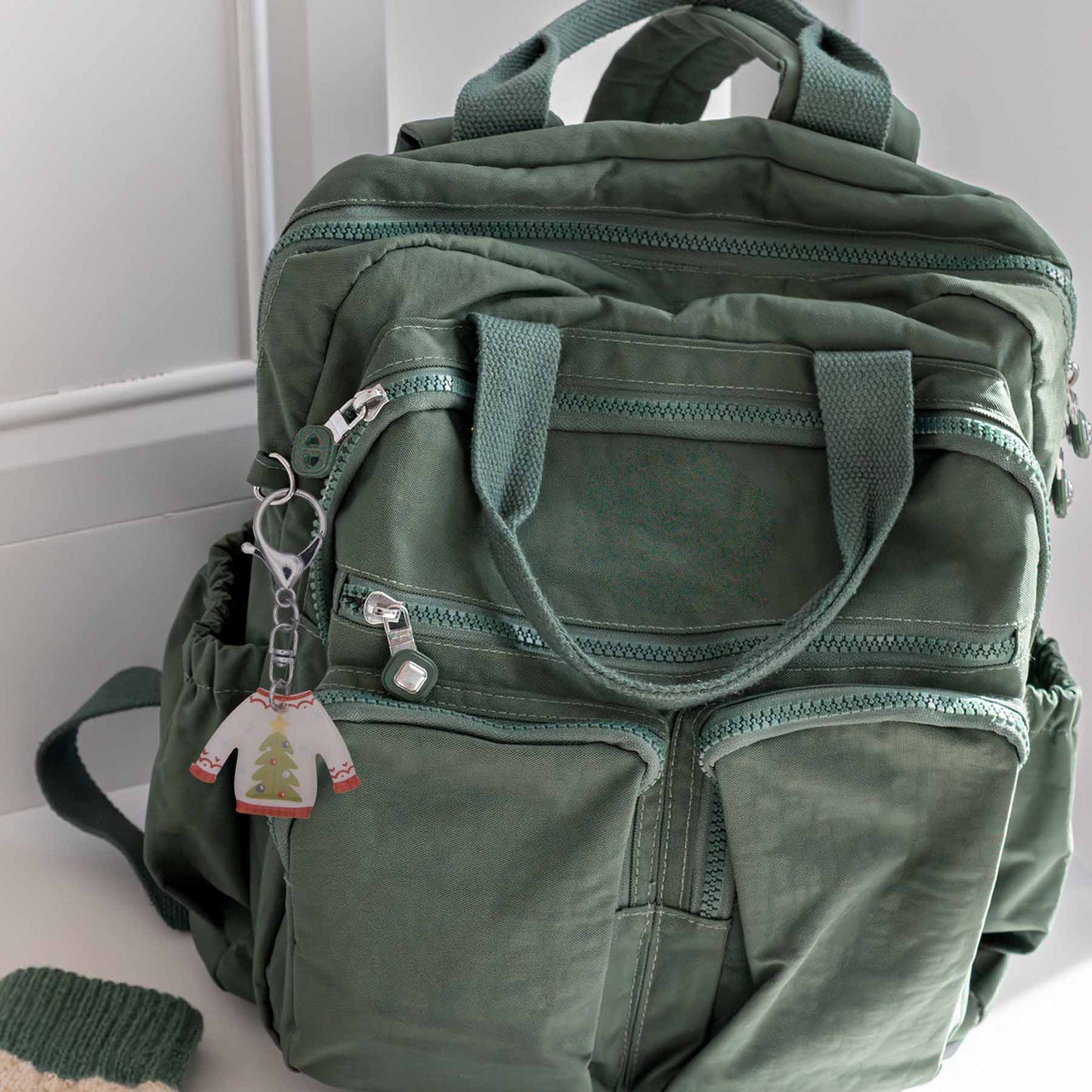 Christmas Tree Sweater Bag Charm Keychain - Fun Acrylic Accessory, USA Made!