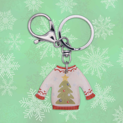 Christmas Tree Sweater Bag Charm Keychain - Fun Acrylic Accessory, USA Made!