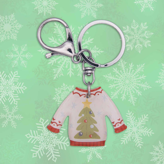 Christmas Tree Sweater Bag Charm Keychain - Fun Acrylic Accessory, USA Made!