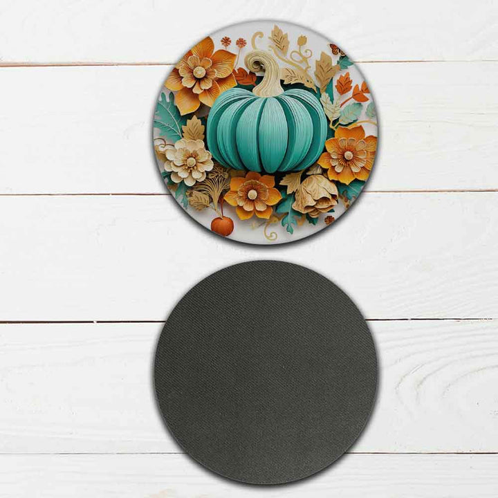 Set of 4 - 4 Fall Themed "3D Fall Pumpkins" Coasters - TPE - Polyester with Rubber Back