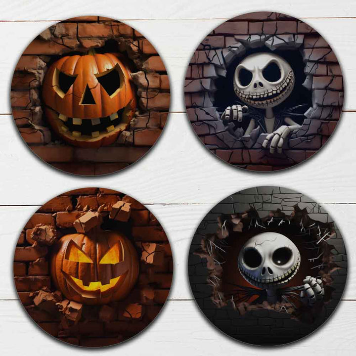 Set of 4 - 4 Halloween Themed "3D Bustin Out" Coasters - TPE - Polyester with Rubber Back