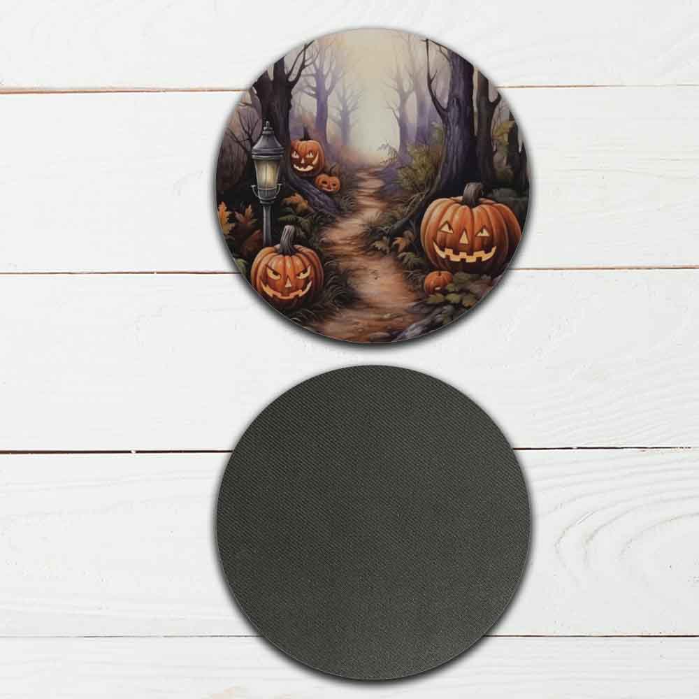 Set of 4 - 4 Halloween Themed "Spooky Scenes" Coasters - TPE - Polyester with Rubber Back