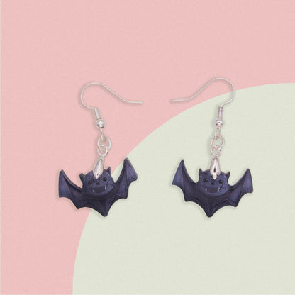 Halloween Bat Dangle Acrylic Earrings - Hypoallergenic USA Made