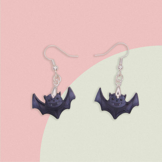 Halloween Bat Dangle Acrylic Earrings - Hypoallergenic USA Made