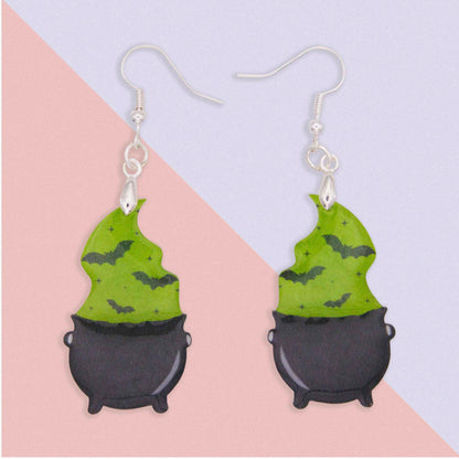 Halloween Cauldron Dangle Earrings - Hypoallergenic Acrylic