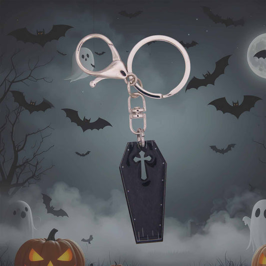 Halloween Coffin Acrylic Bag Charm Keyring - Handmade in USA