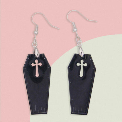 Halloween Coffin Acrylic Dangle Earrings - Hypoallergenic