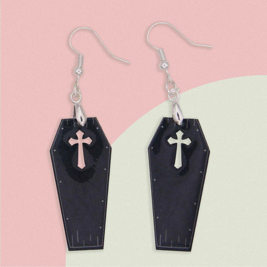 Halloween Coffin Acrylic Dangle Earrings - Hypoallergenic