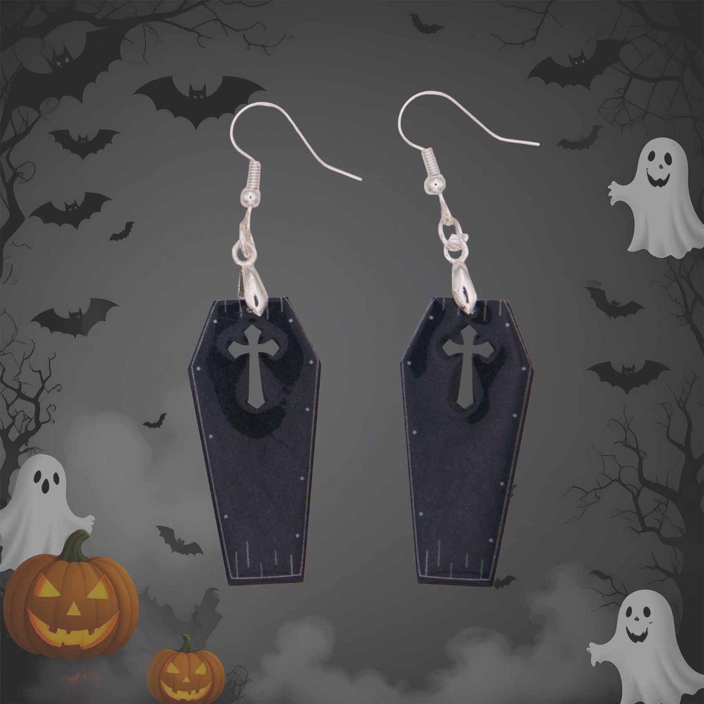 Halloween Coffin Acrylic Dangle Earrings - Hypoallergenic
