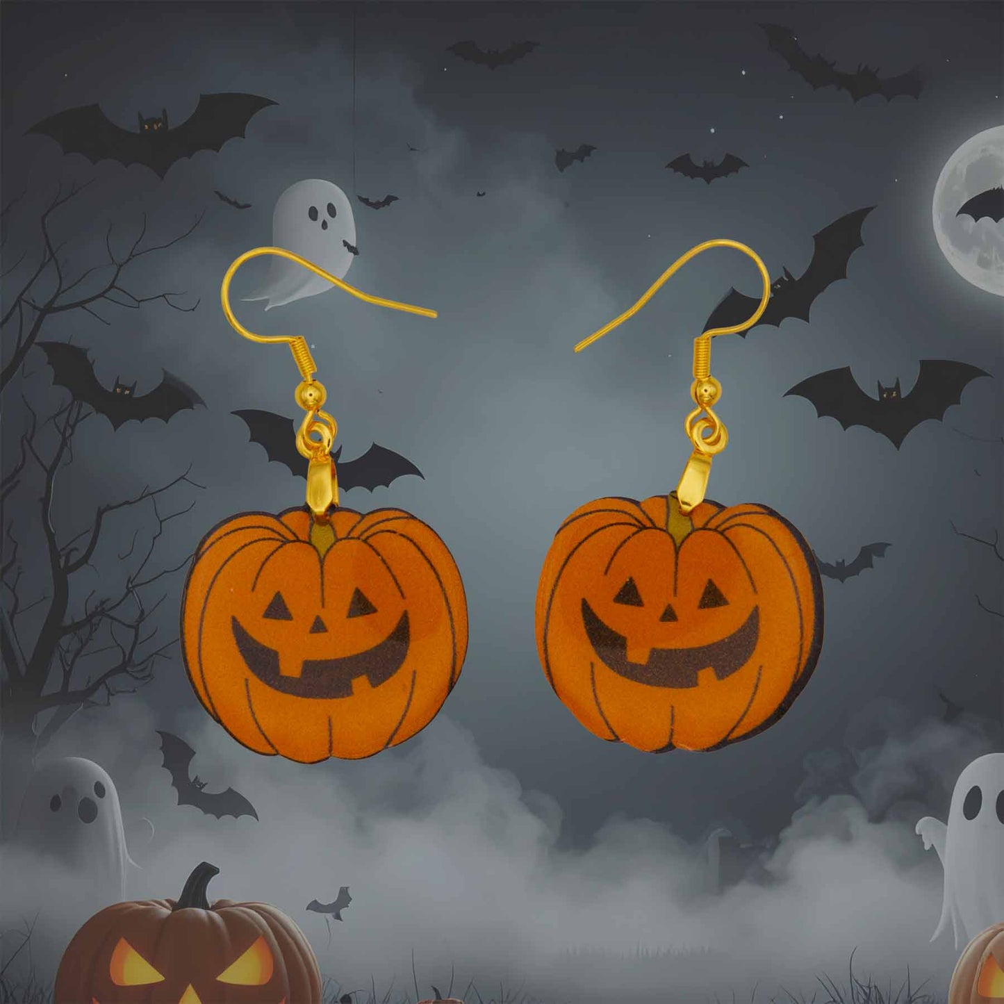 Creative Cottage Jack-O'-Lantern Dangle Earrings – Quirky Acrylic Halloween Jewelry