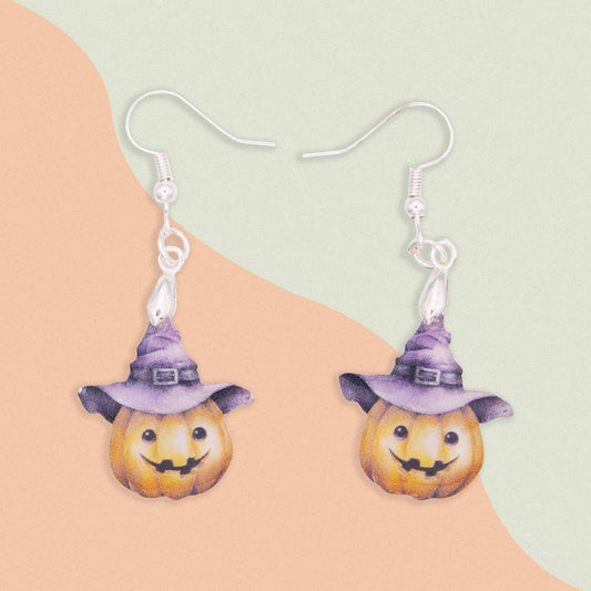 Halloween Pumpkin Witch Hat Acrylic Dangle Earrings