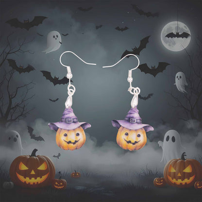 Halloween Pumpkin Witch Hat Acrylic Dangle Earrings