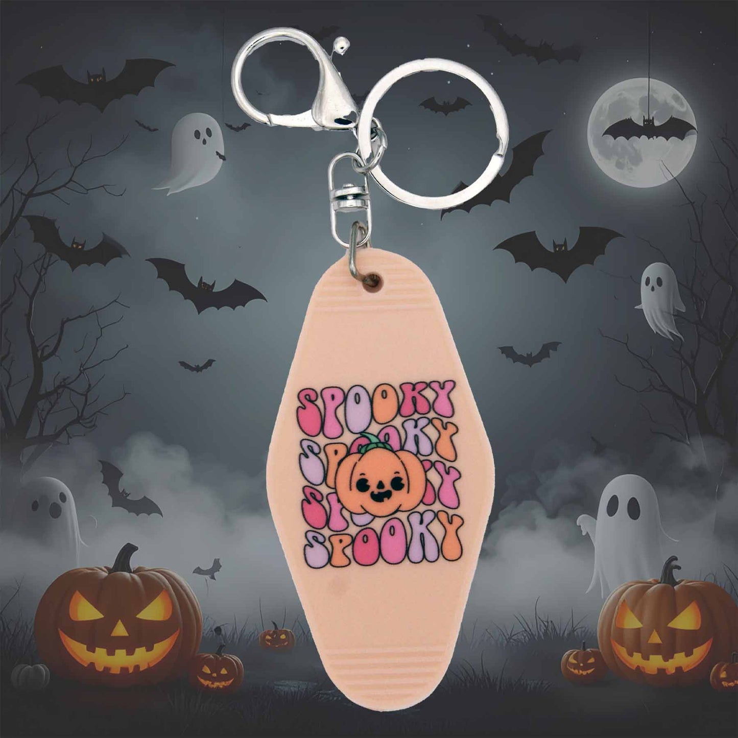 Spooky Pumpkin Retro Motel Keychain – USA Made Bag Charm