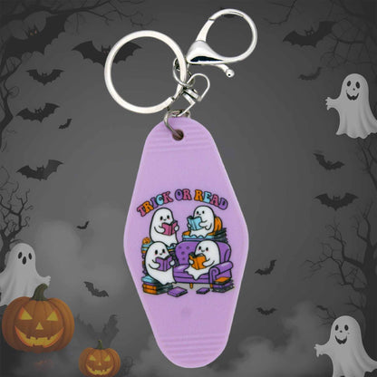 Trick or Read Ghosts Keychain - Spooky Retro Bag Charm