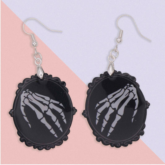 Skeleton Hand Frame Dangle Earrings - Spooky Acrylic Fun