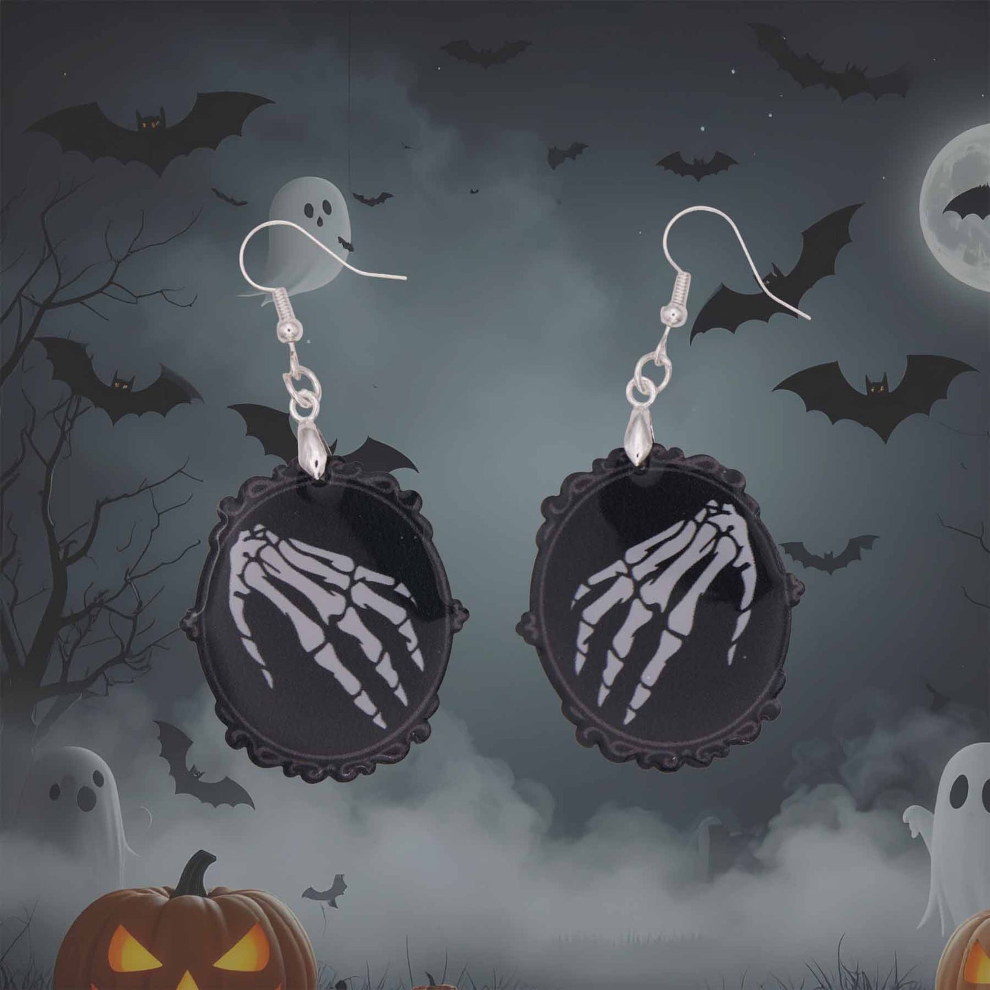 Skeleton Hand Frame Dangle Earrings - Spooky Acrylic Fun