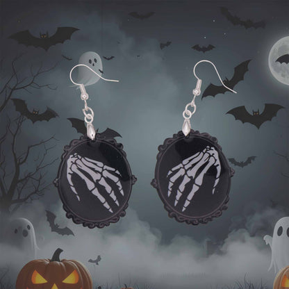 Skeleton Hand Frame Dangle Earrings - Spooky Acrylic Fun
