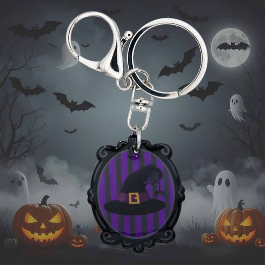 Halloween Witch Hat Frame Bag Charm Keychain - Spooky Acrylic Accent