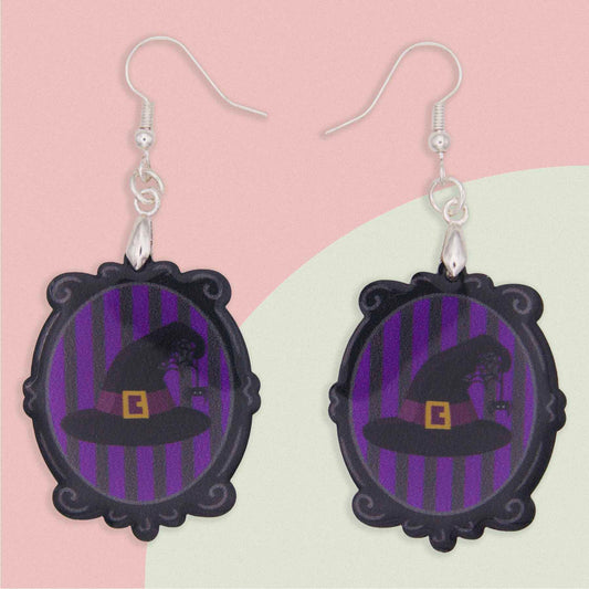 Halloween Witch Hat Frame Dangle Earrings - Hypoallergenic Acrylic