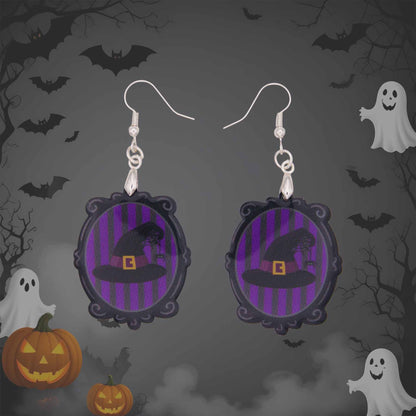 Halloween Witch Hat Frame Dangle Earrings - Hypoallergenic Acrylic