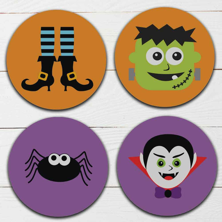 Set of 4 - 4 Halloween Themed "Halloween Monsters" Coasters - TPE - Polyester with Rubber Back