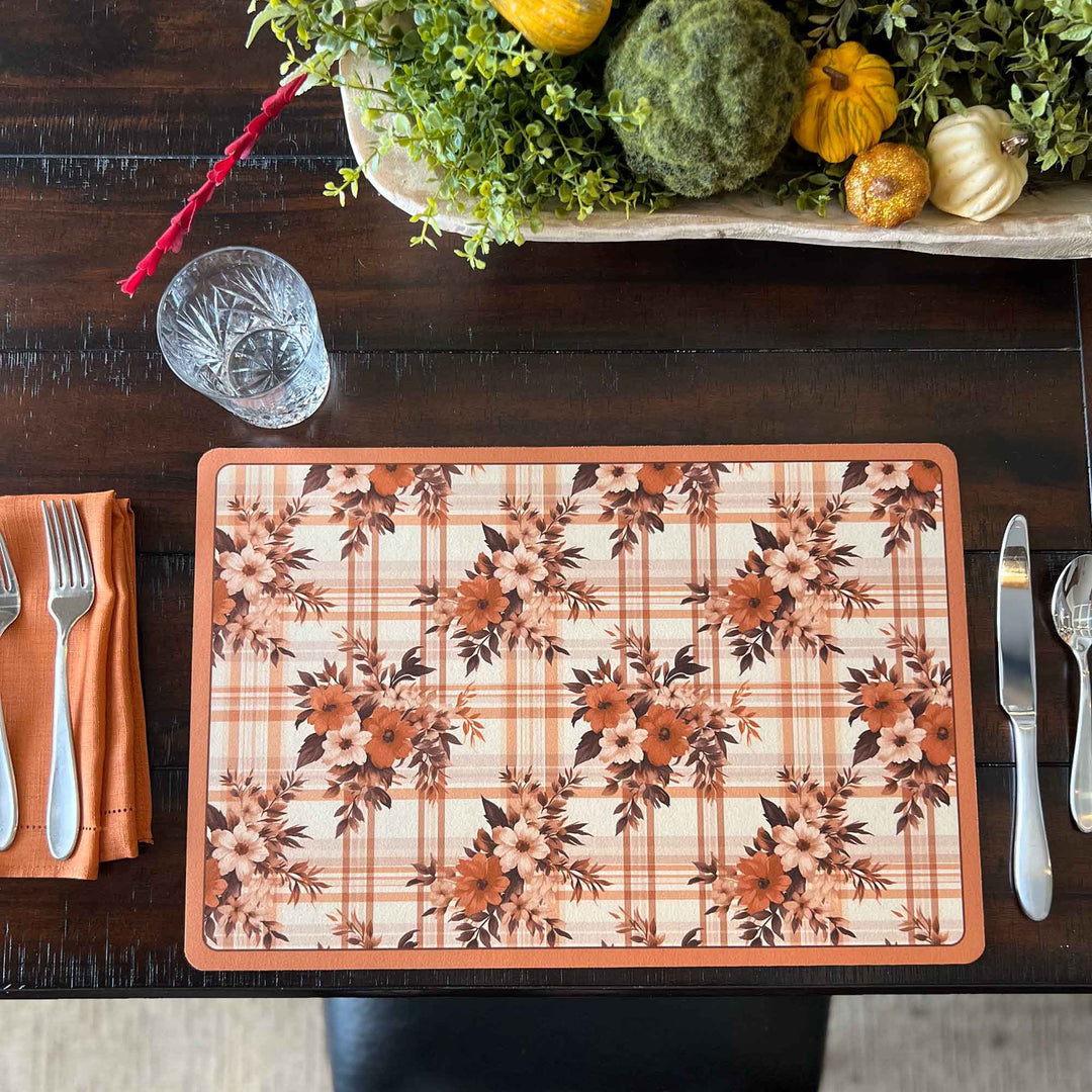 Set of 2 18" x 12" Placemats - Autumn Plaid and Flowers