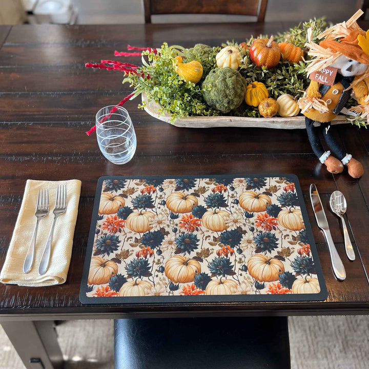 Set of 2 18" x 12" Placemats - Autumn Pumpkins and Flowers