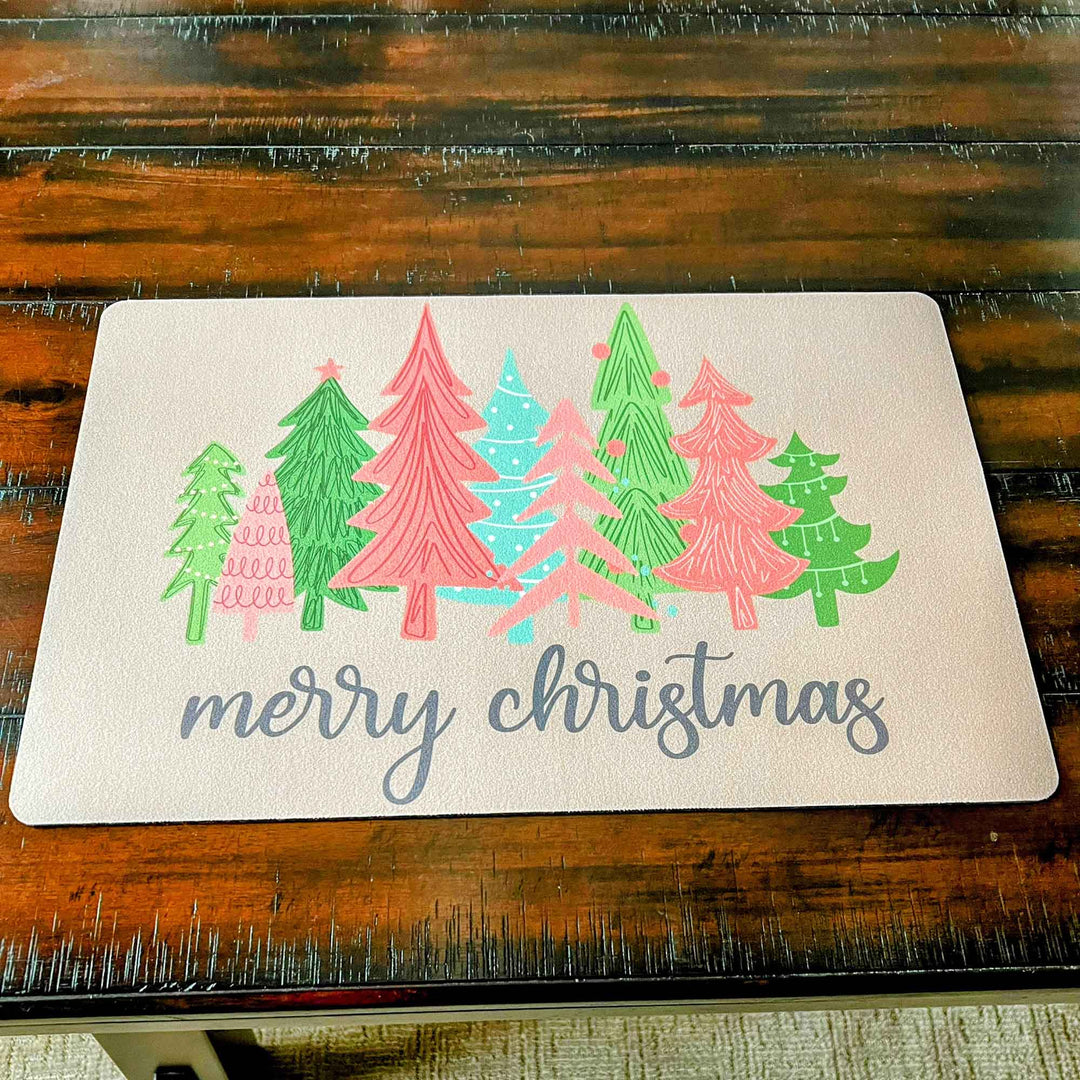Set of 2 18" x 12" Placemats - "Merry Christmas" Pastel Trees