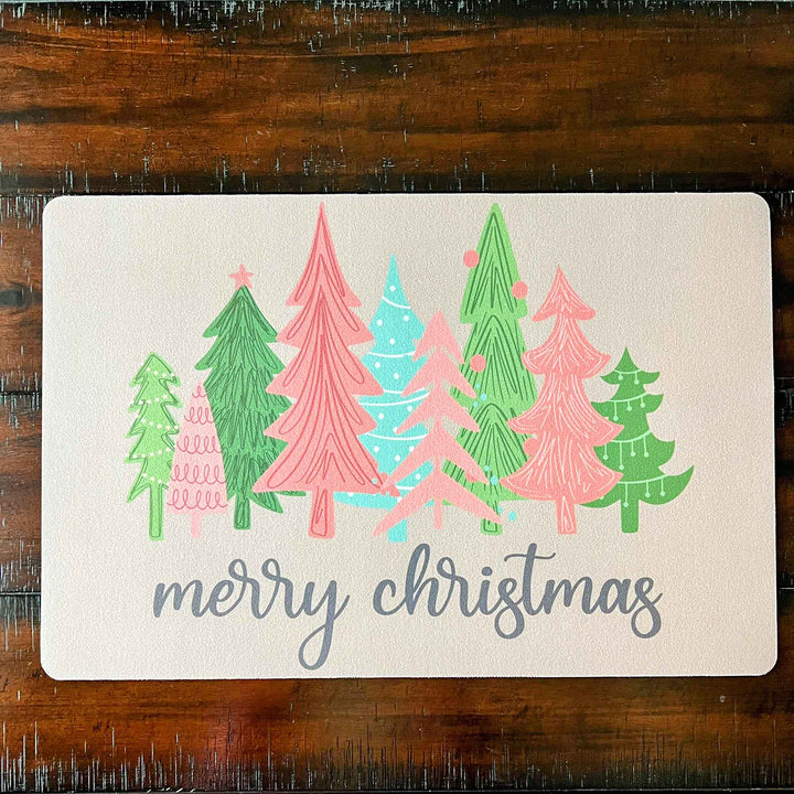 Set of 2 18" x 12" Placemats - "Merry Christmas" Pastel Trees