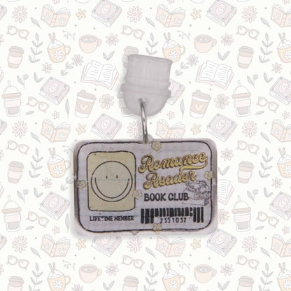 Romance Reader Book Club Kindle charm USB-C dust plug, front view, with a 'Lifetime Member' card design.