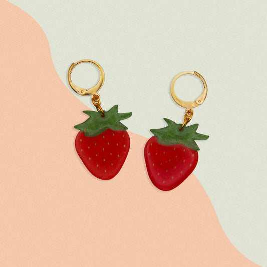 Juicy Strawberry Dangle Earrings - Fun Acrylic Fruit Jewelry with Hypoallergenic Hooks