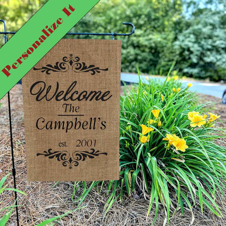 Personalized Garden Flag - Welcome Burlap