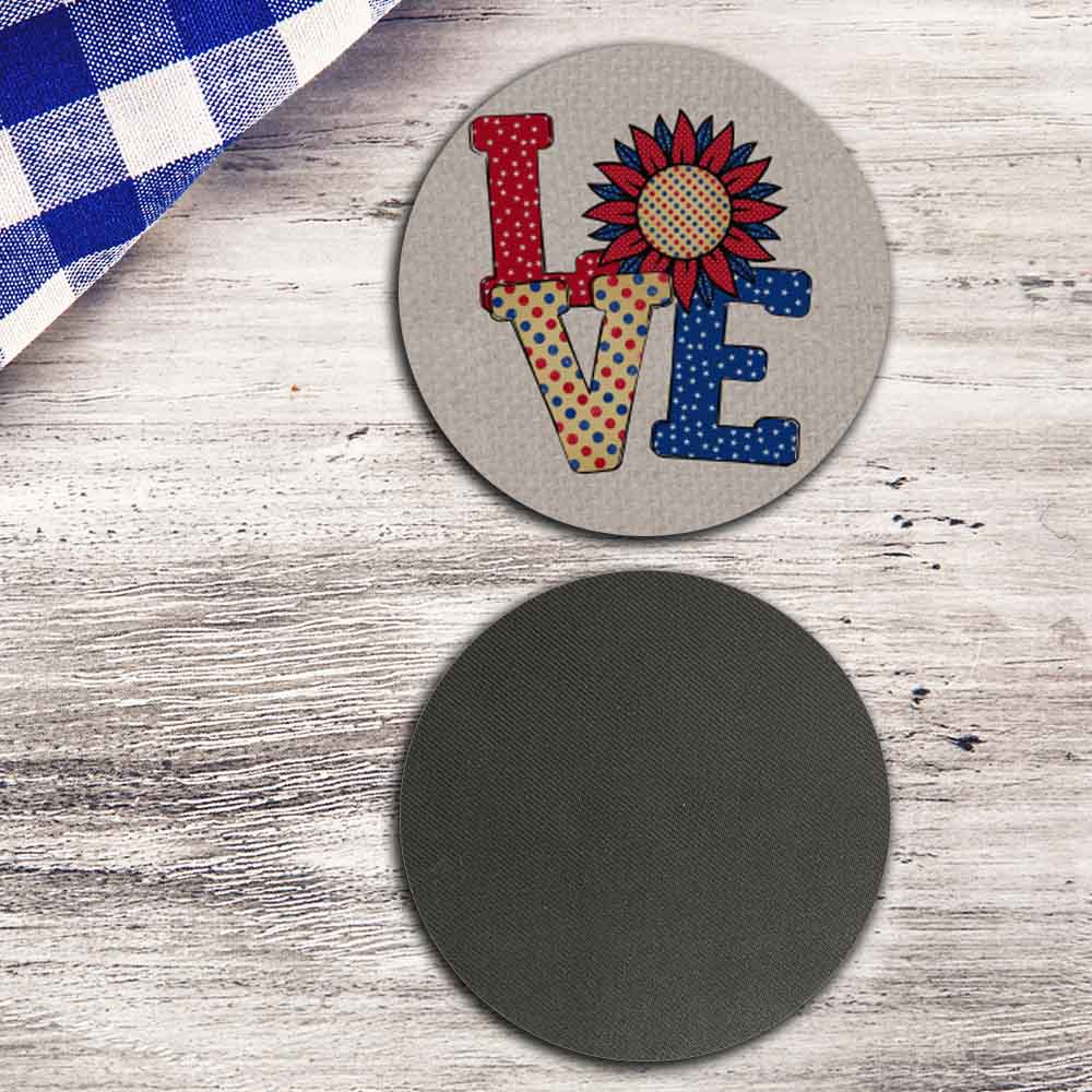 Set of 4 - 4" "Love" Coasters - TPE - Polyester with Rubber Back