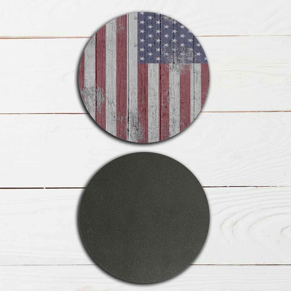 Set of 4 - 4" Distressed American Flag Coasters - TPE - Polyester with Rubber Back