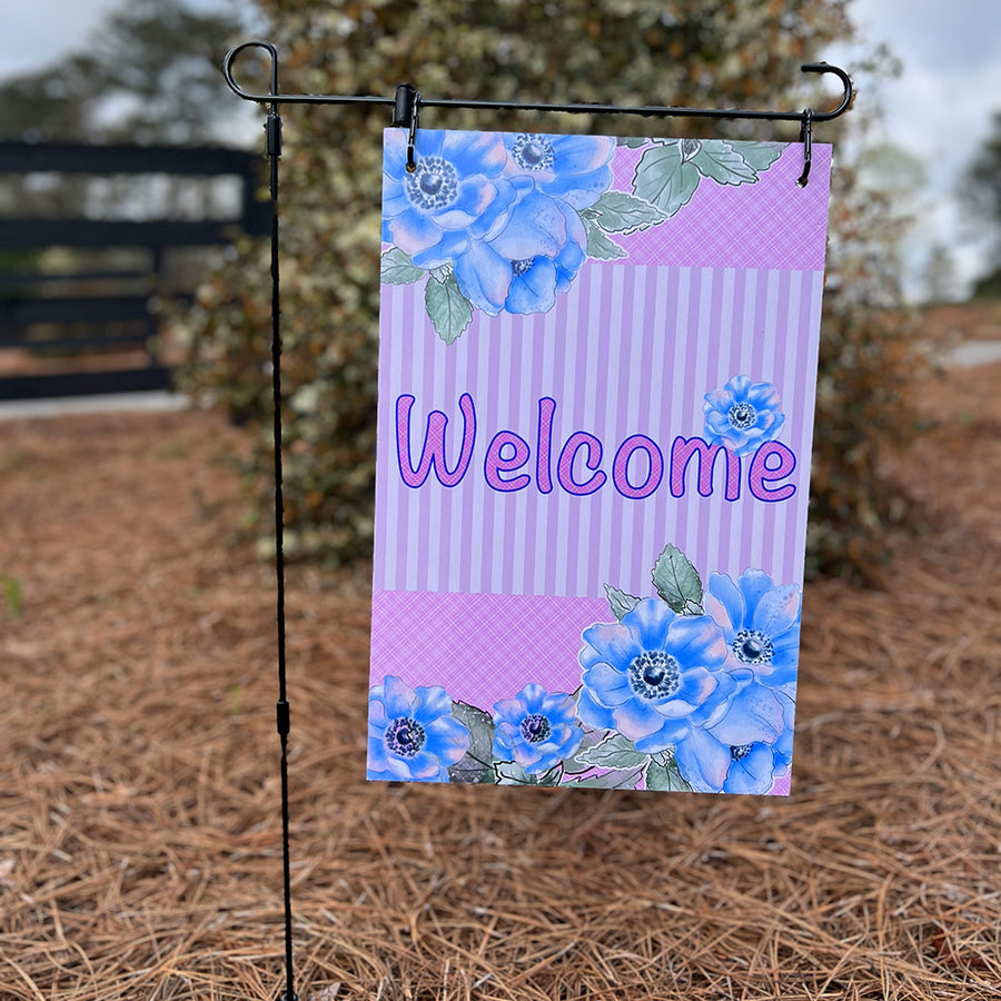 Garden Flag - Welcome - Pink Patterned and Flowers