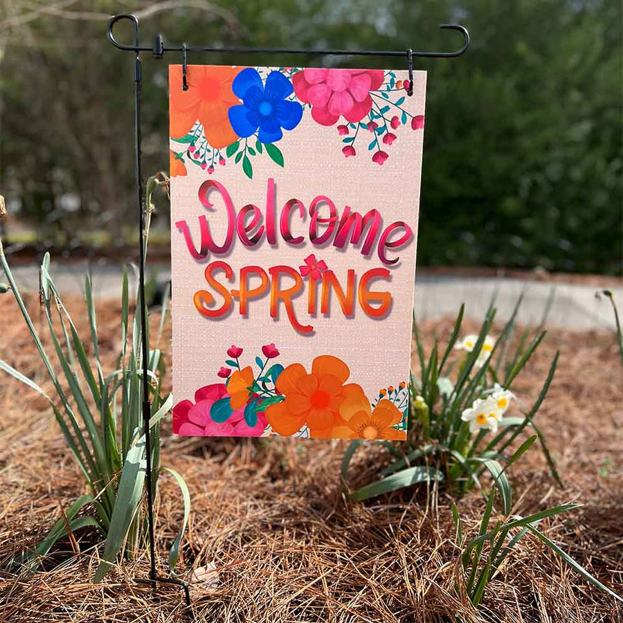 Garden Flag - Welcome Spring - Colorful Flowers