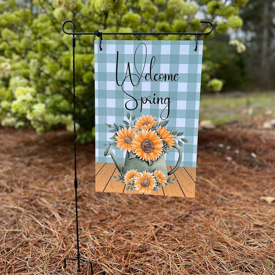 Garden Flag - Welcome Spring - Watering Can with Sunflowers